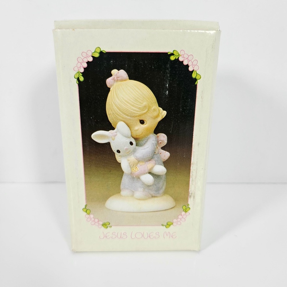 Precious Moments Jesus Loves Me Girl Hugging Bunny Porcelain Figurine E-1372 G
